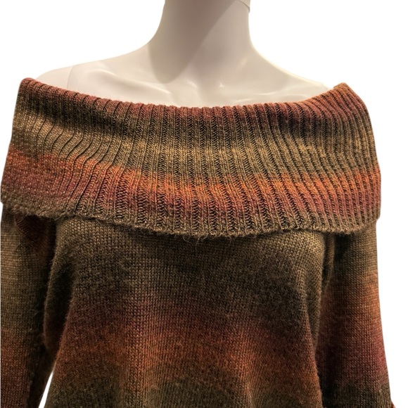 Ruby Rd. Off-Shoulder Brown Multicolor Sweater - Picture 2 of 7